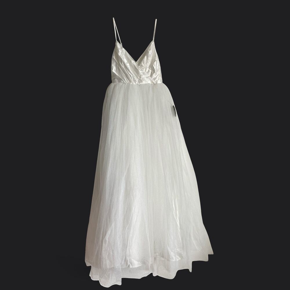 Copied - Lulus : NEW $118 Spellbinding Beauty White Glitter Tulle Maxi Gown : S